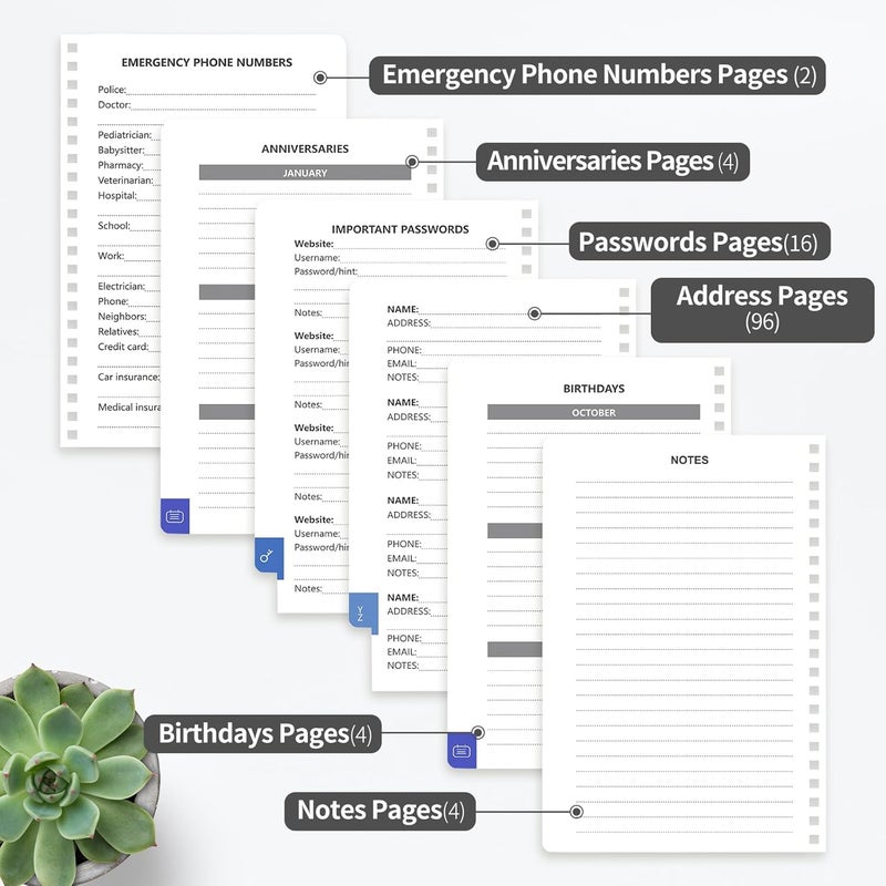 Blugool Address Book with Alphabetical Tabs-Address and Password Book for Seniors - Hardcover Spiral Bound Phone Book- Record Contacts, Website Login Passwords, Special Days -5.7" x 7.7", Black - Image 5